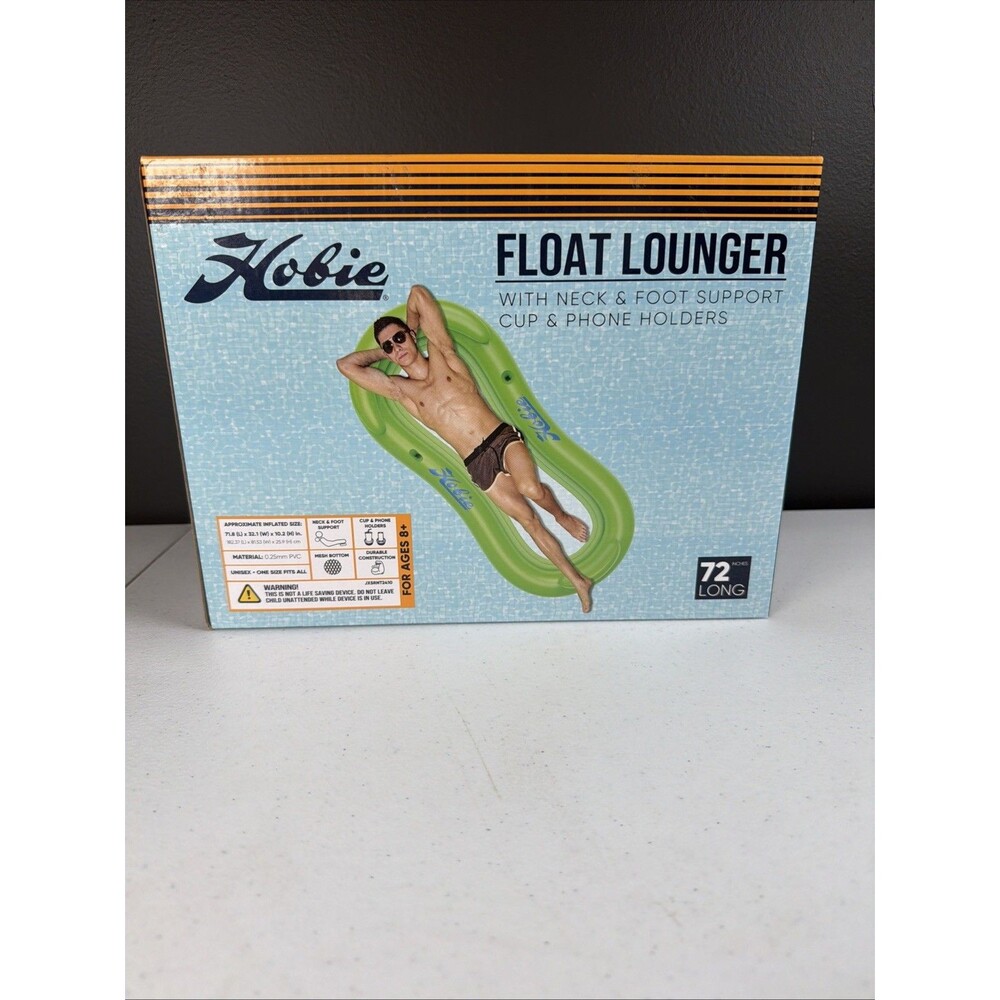 Hobie Inflatable Float Lounger w/ Phone/Neck/Foot Support 71" x 32" x 10" Green